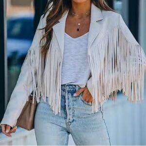 VICI Walford Cropped Fringe Faux Suede Jacket size small